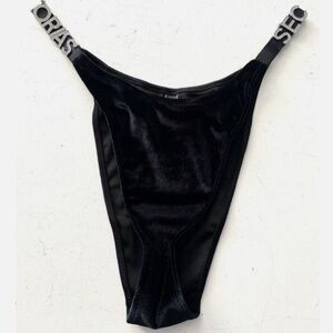 Victorias Secret Tornado Black Velvet Brazilian Rhinestone Crystal Logo Panty XL